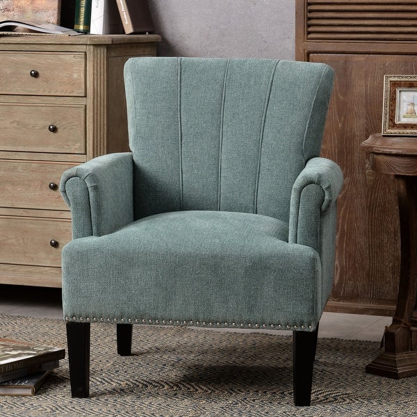 Modern Polyester Accent Chair， Tufted Armchair with Rivet for Living Room Bedroom