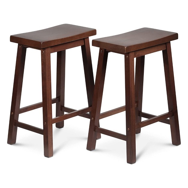 Pj Wood Classic Modern Solid Wood 24 Inch Tall Backless Saddle seat Easy Assemble Counter Stool For All Occasions Walnut set Of 2