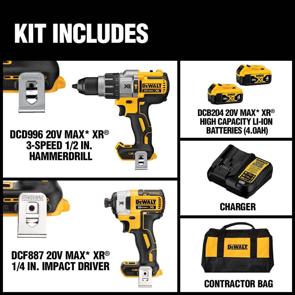 DEWALT 20V MAX XR Cordless Brushless Hammer Drill/Impact 2 Tool Combo Kit with (2) 20V 4.0Ah Batteries and Charger DCK299M2