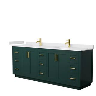 Wyndham Collection Miranda 84 in. W x 22 in. D x 33.75 in. H Double Bath Vanity in Green with White Cultured Marble Top WCF292984DGDWCUNSMXX