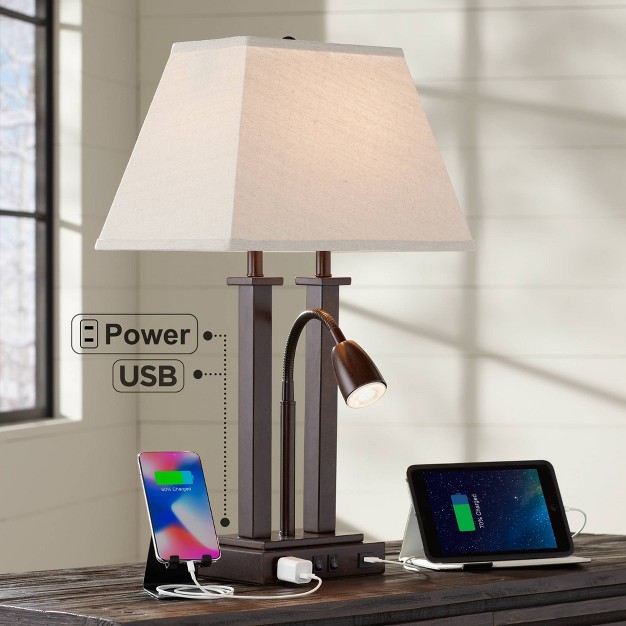 High Bronze With Usb And Ac Power Outlet In Base Led Reading Light Oatmeal Shade For Office Desk