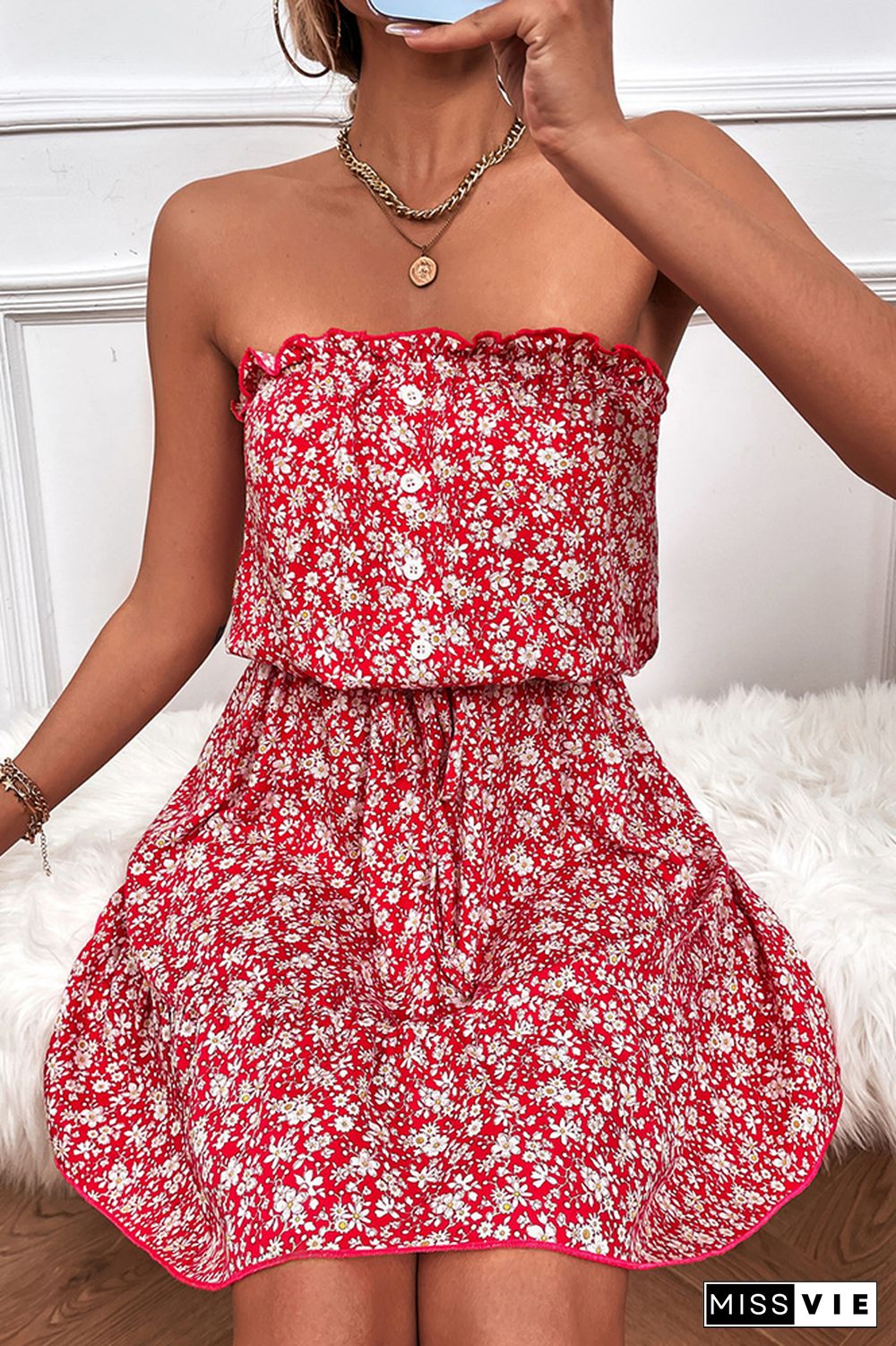 Floral Print Off Shoulder Dress Wholesale