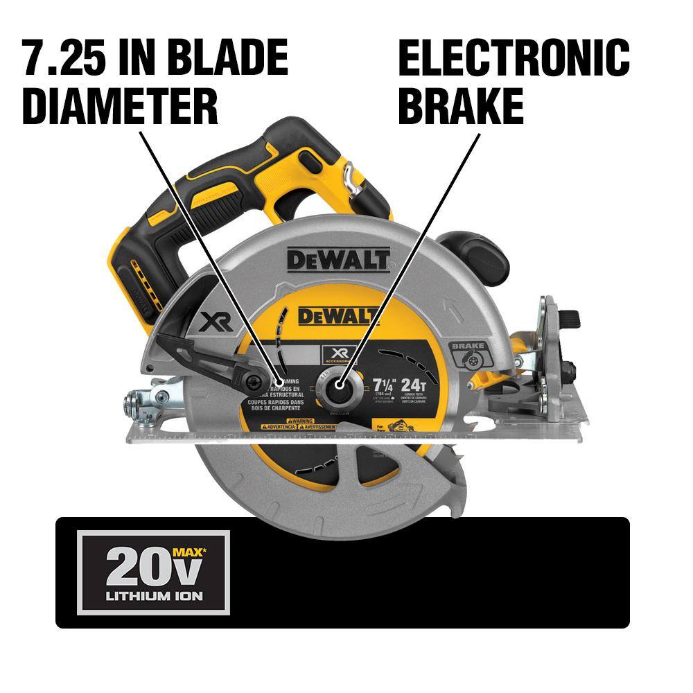 DW 20V MAX XR Cordless Brushless 7-14 in. Circular Saw (1) 20V 6.0Ah and (1) 20V 4.0Ah Batteries and Charger DCS570BDCB246CK