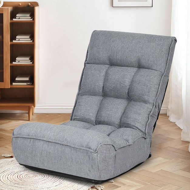 Costway 4 position Floor Chair Folding Lazy Sofa W adjustable Backrest amp Headrest Gray