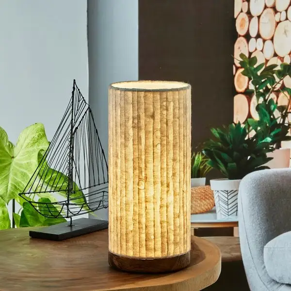 Handmade Paper Cylinder Glacier Table Lamp - 6 x 6 x 13