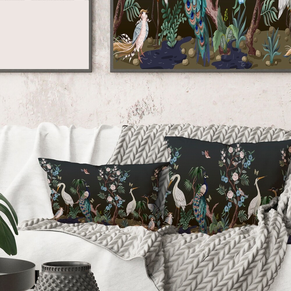 Designart 'Chinoiserie With Birds and Peonies IV' Traditional Printed Throw Pillow