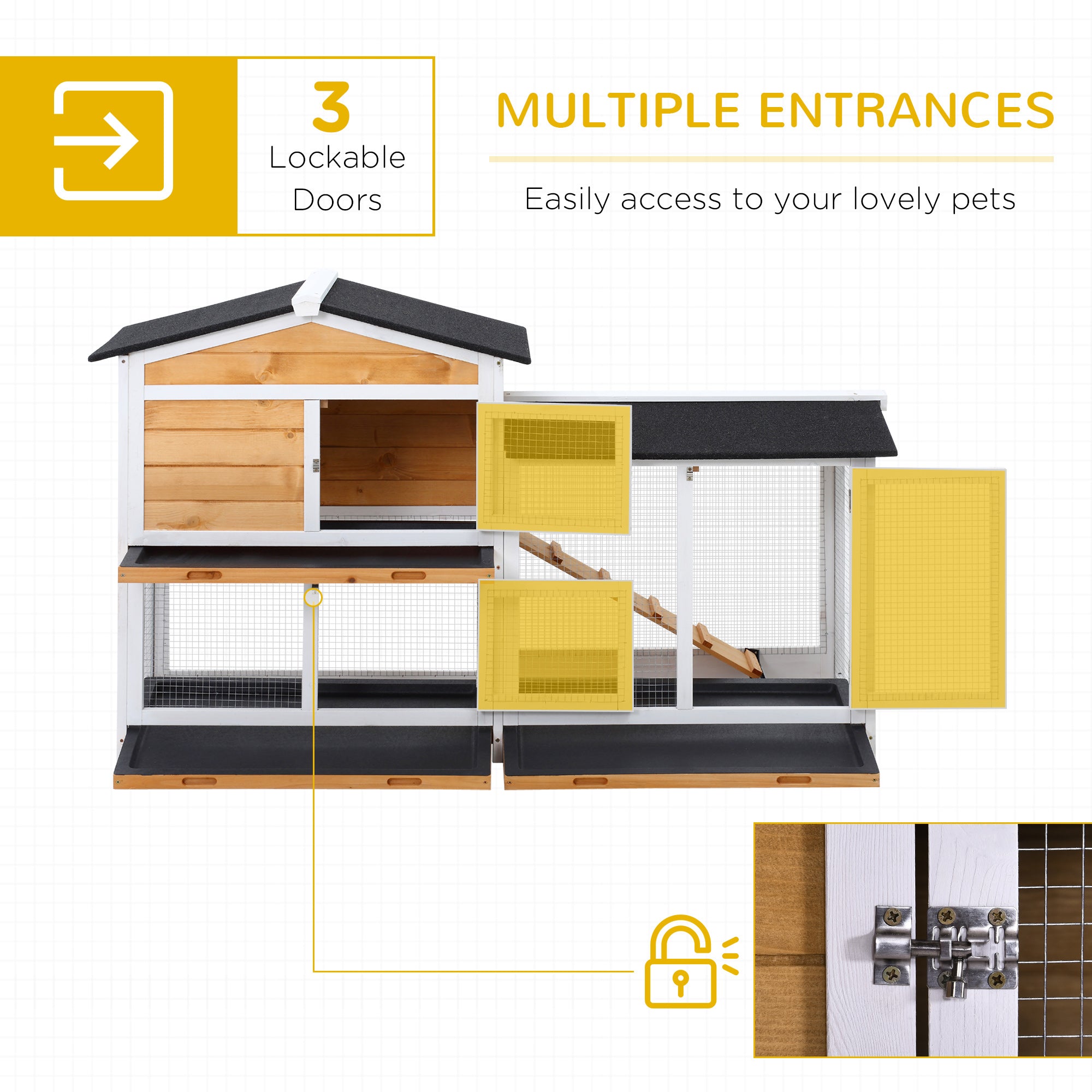 PawHut 2-tier Wood Backyard Bunny Cage Small Animal House w/RampandOutdoor Run