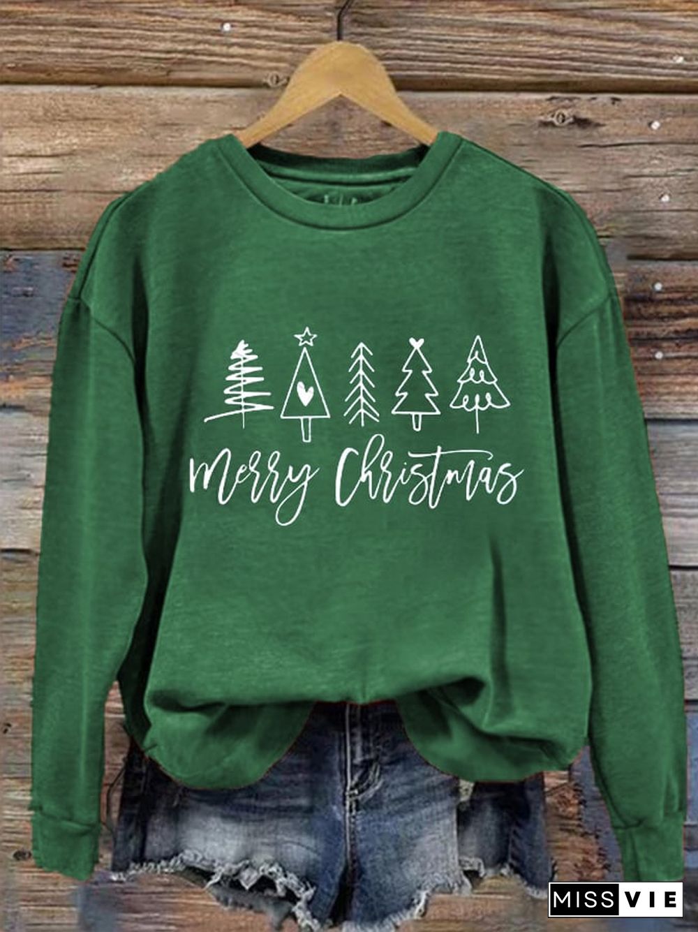 Women's Merry Christmas Christmas Trees Printed Sweatshirt