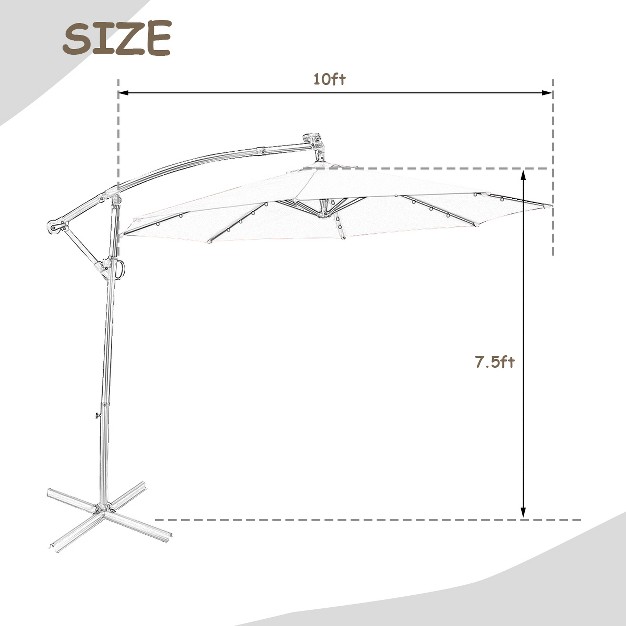 Costway 10ft Patio Offset Umbrella Solar Led 360degrees Rotation Brown