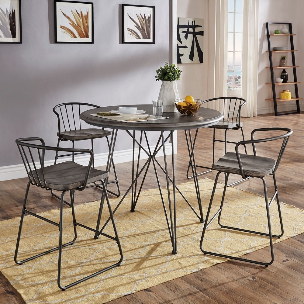 Mabel 42 inch Round Iron and Wood Counter Height Table or Dining Set by iNSPIRE Q Modern