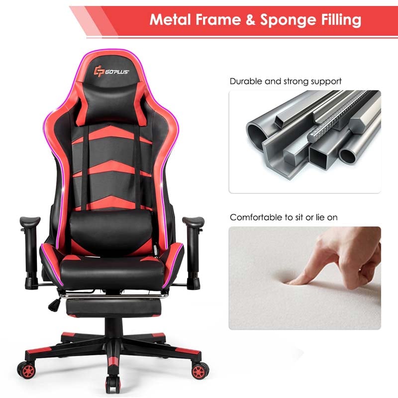 LED Massage Gaming Chair, Height Adjustable Racing Computer Office Chair with Footrest, Ergonomic High Back PU Swivel Game Chair