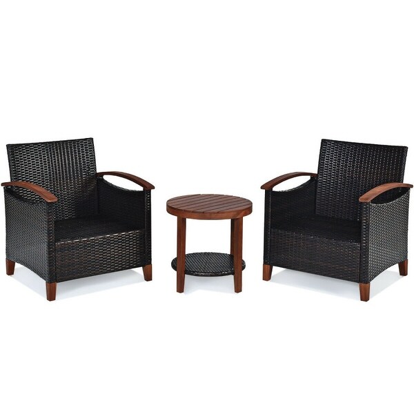 3Piece Patio Rattan Furniture Set with Solid Wood Frame