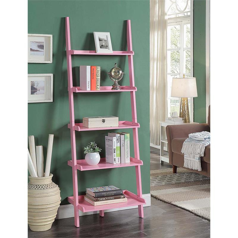 American Heritage Bookshelf Ladder with Five Tiers in Bright Pink Wood Finish   Contemporary   Bookcases   by Homesquare  Houzz