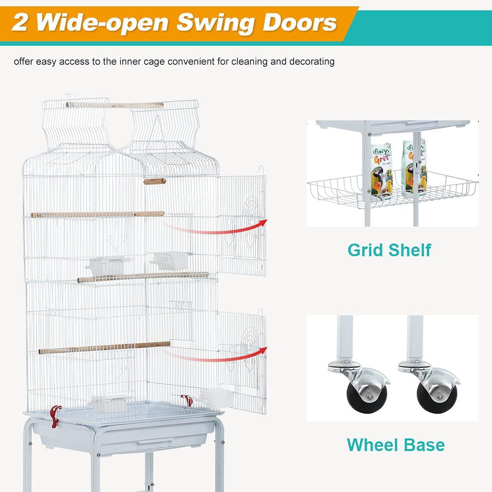 BestPet Bird Cage Parakeet Cage 64 inch Open Top Standing Parrot Cage Accessories with Rolling Stand，White