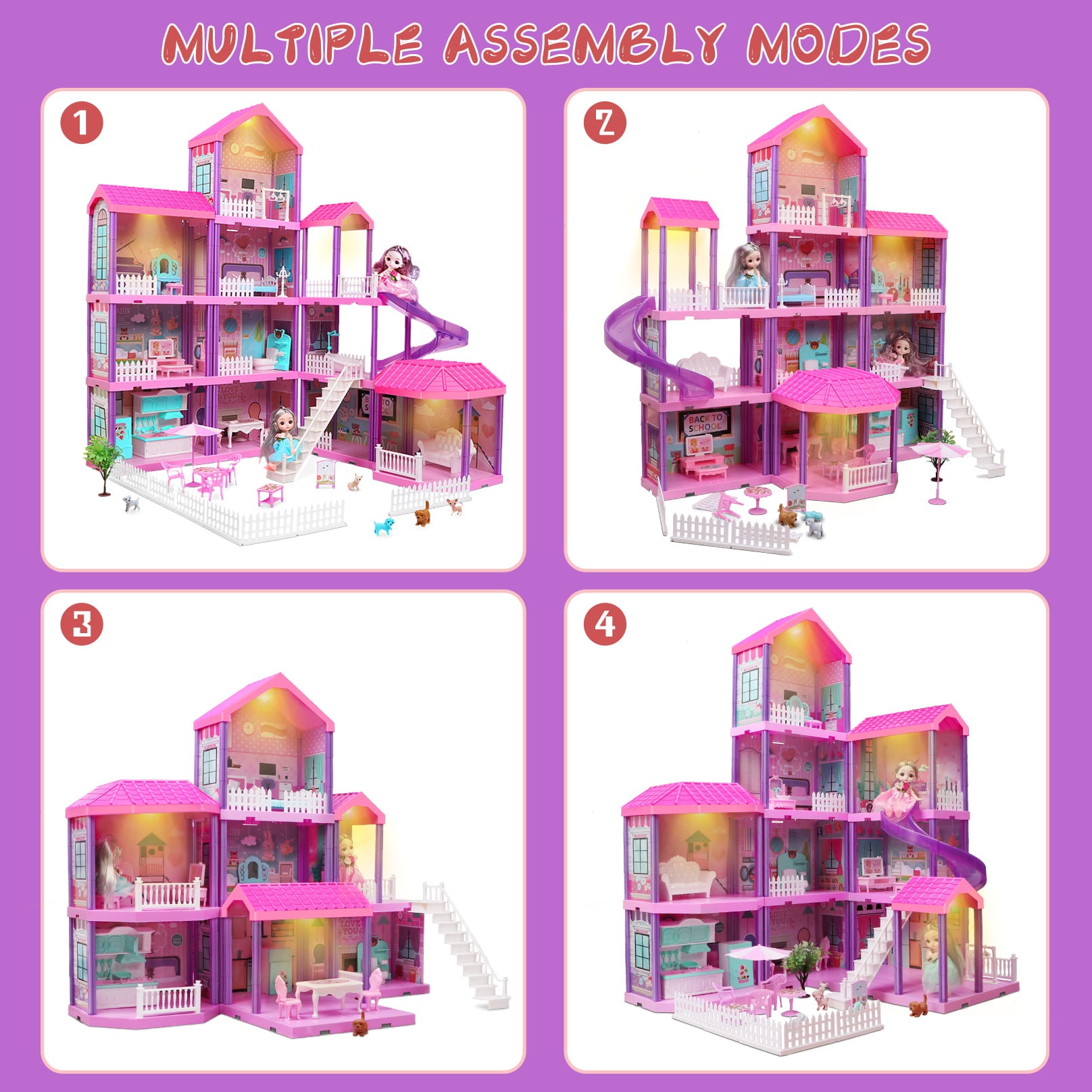 Beefunni 36 inch Dollhouse Playset Girl Toys, 11 Rooms with Doll Toy Figures Toddler Playhouse Christmas Birthday Gifts for 3 4 5 6 7 Year Old Girls