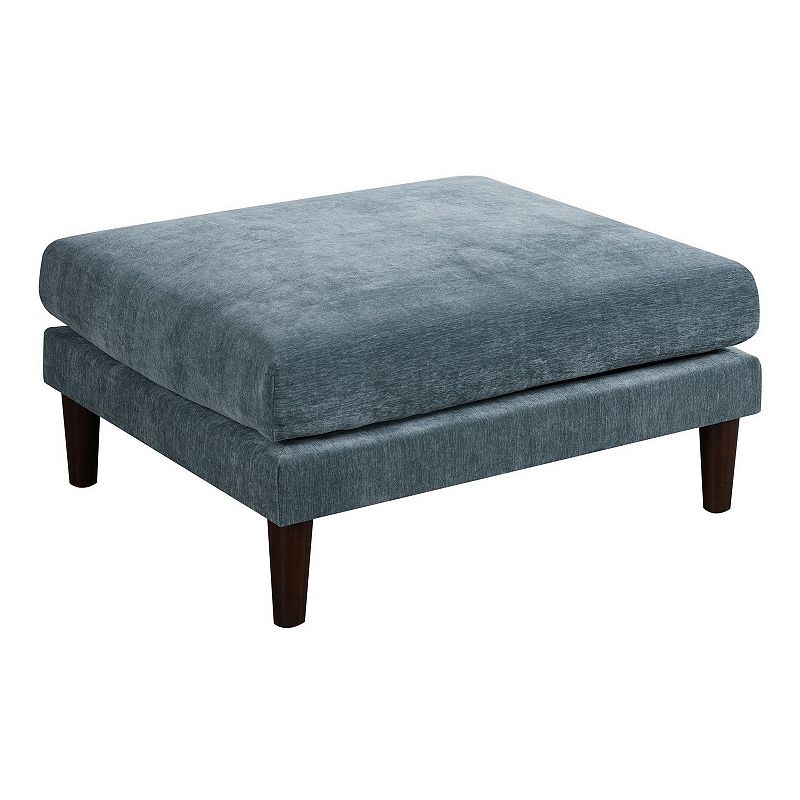 Rio 32 Inch Modular Ottoman， Box Cushion Seat， Wood Legs， Slate Blue Fabric