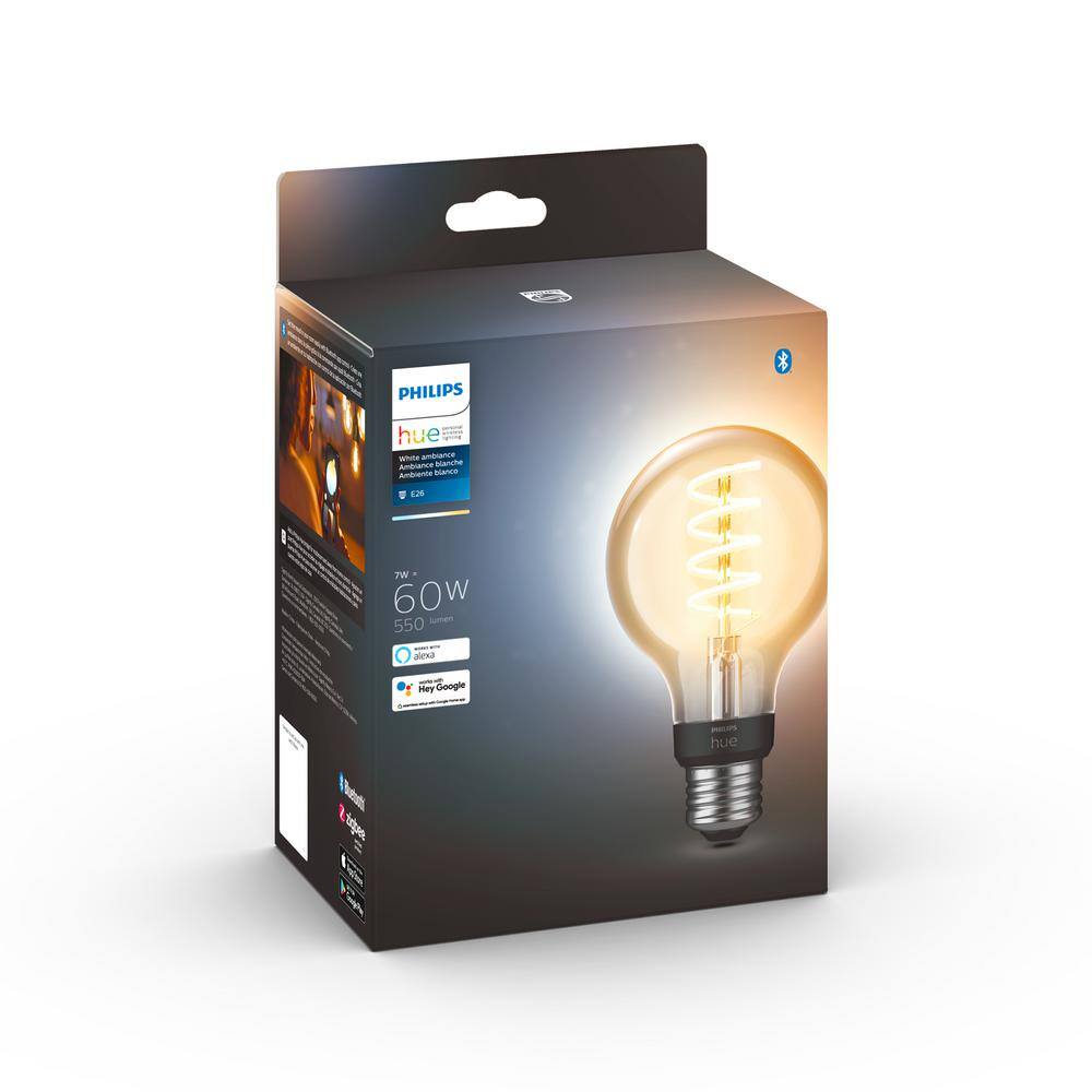 Philips Hue 40-Watt Equivalent G25 Smart LED Vintage Edison Tuneable White Light Bulb with Bluetooth (1-Pack) 563593