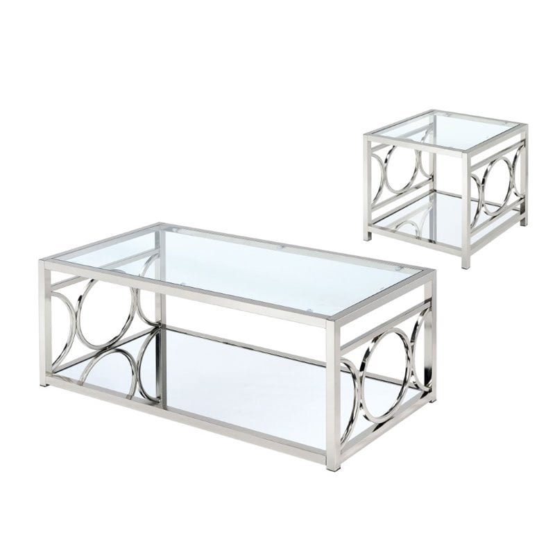 Furniture of America Beller 2-Piece Metal Coffee Table Set in Chrome