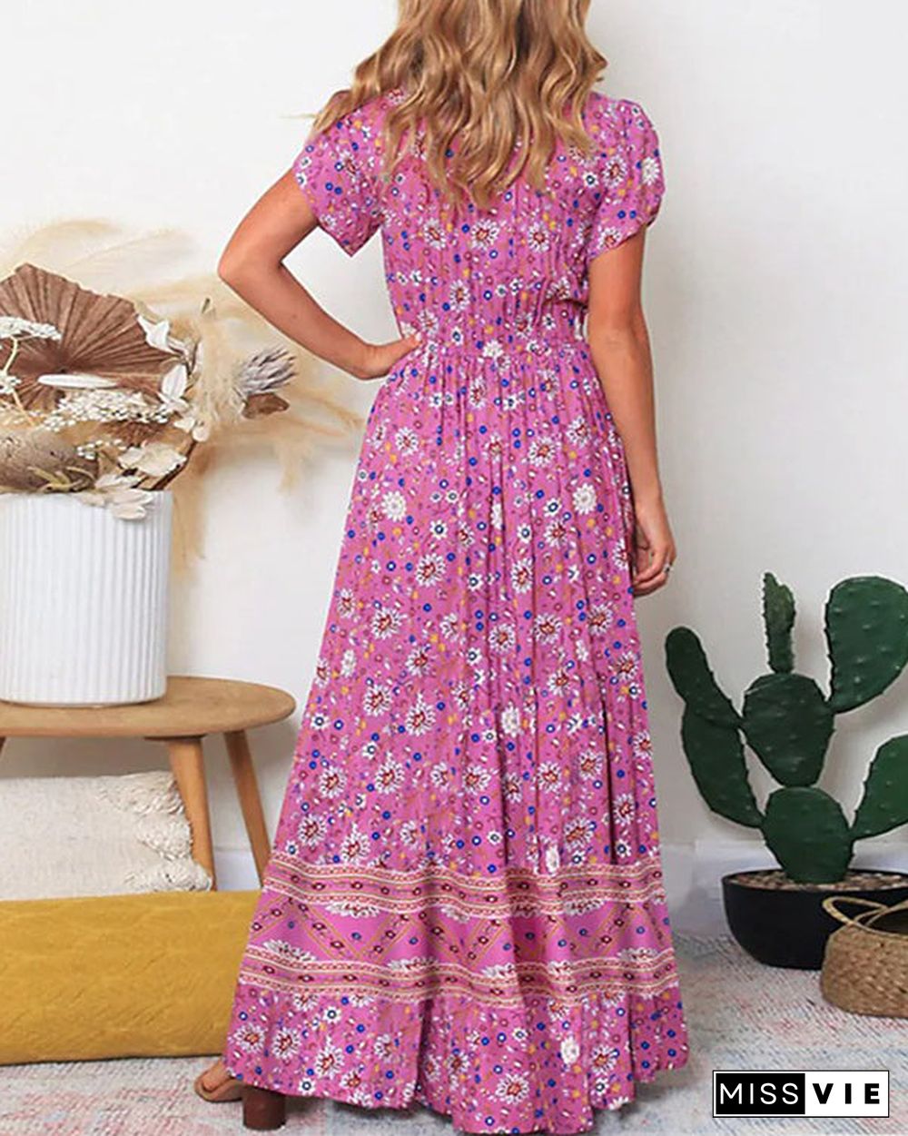 Casual Vintage Boho Print Dress