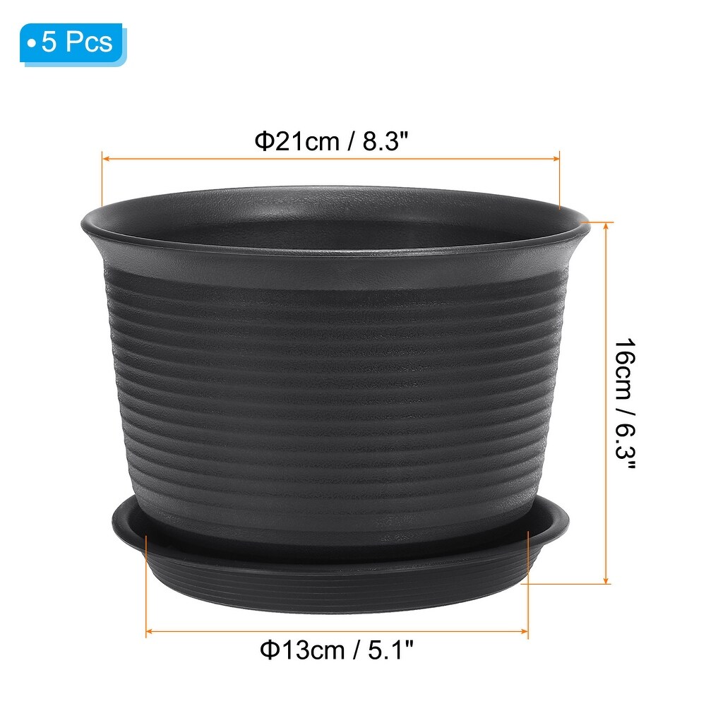 5Pcs 8.3 Inch Plastic Plant Flower Pots with Drainage Holes and Tray