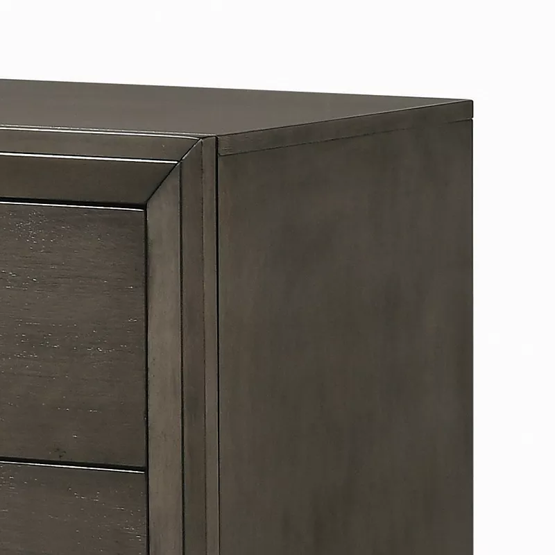 Wooden Nightstand with 2 Drawers and Round Pull Handles， Gray