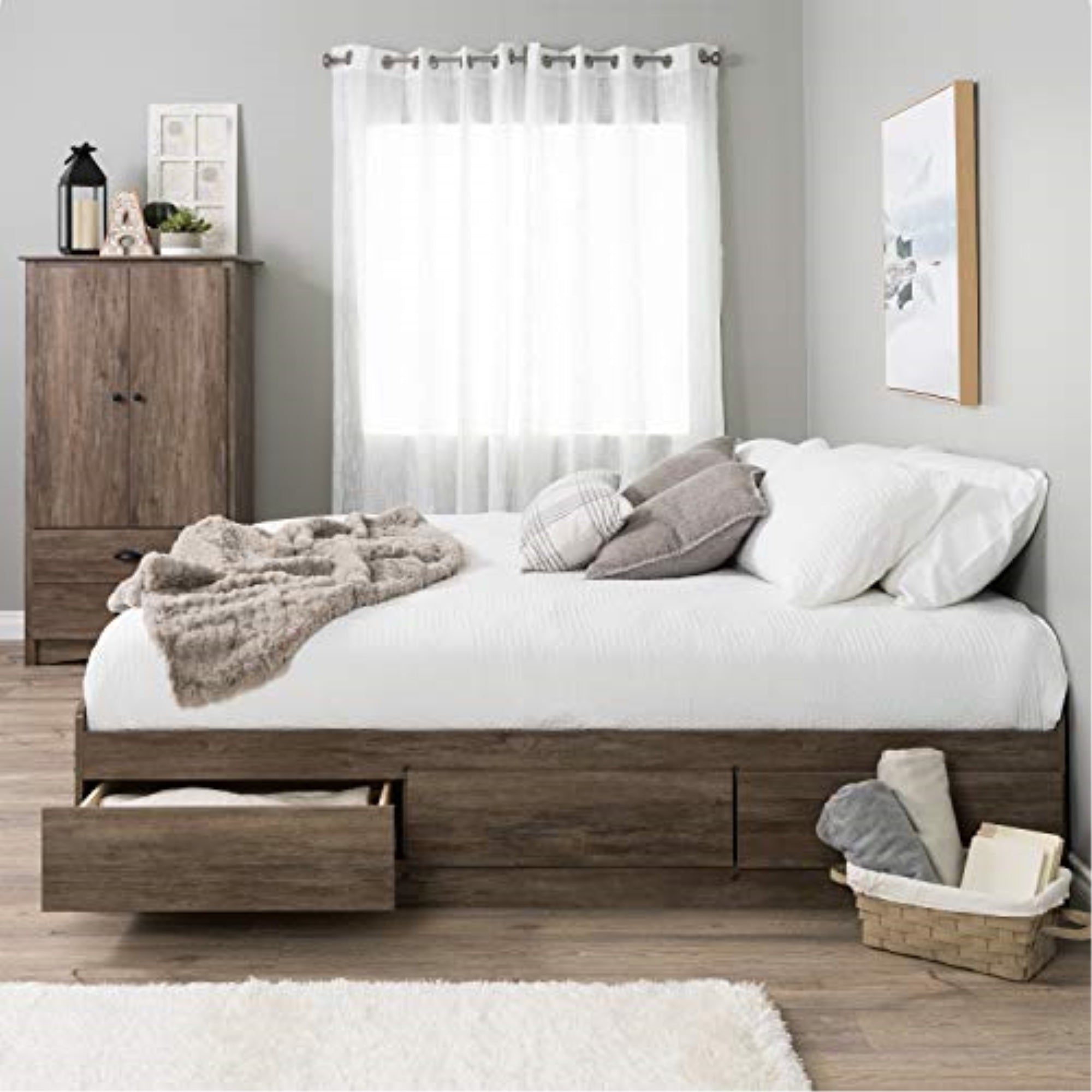 King Mate's Platform Storage Bed with 6 Drawers, Drifted Gray