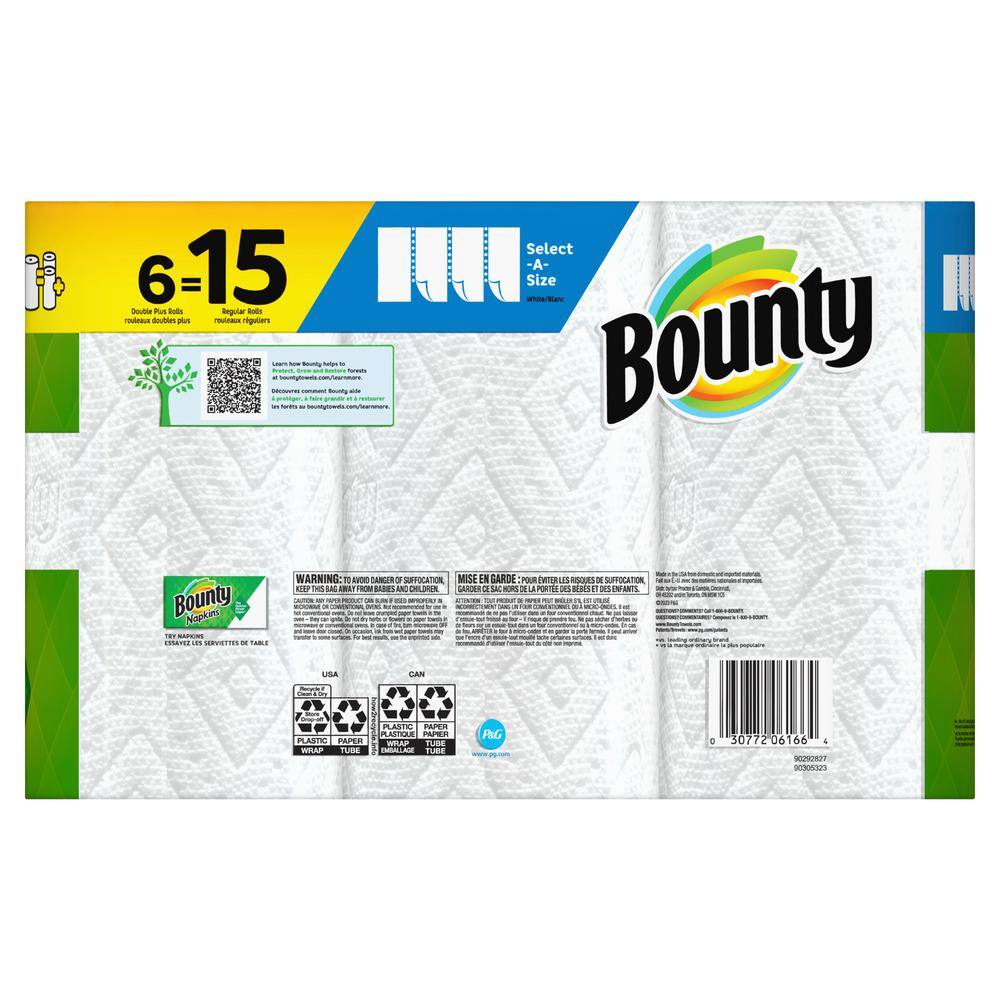 Bounty White Select-A-Size Paper Towel Roll (6 Double Plus Rolls) 003077206166