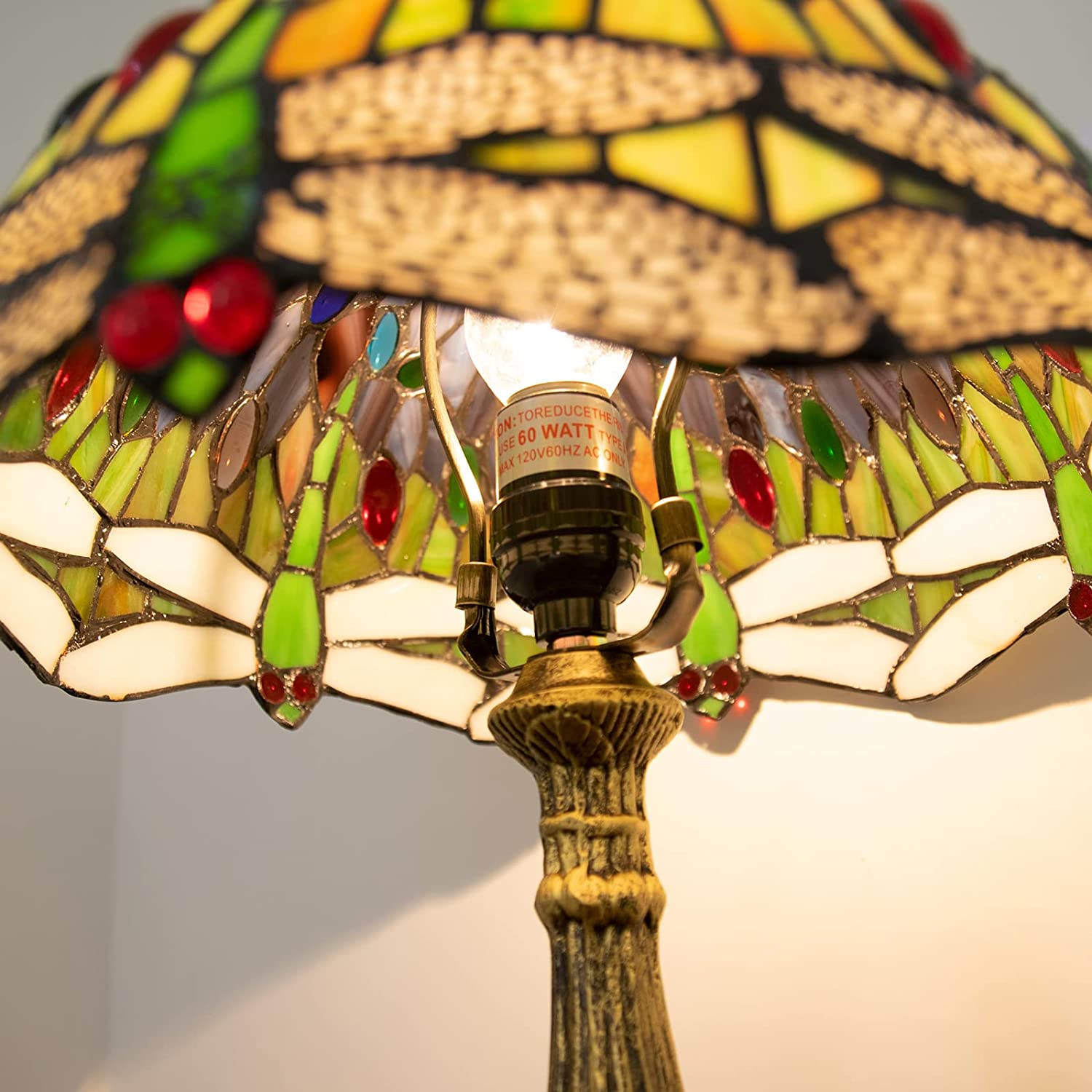 SHADY Tiffany Lamp Stained Glass Lamp Dragonfly Bedroom Table Lamp Reading Desk Light for Bedside Living Room Office Dormitory Dining Room Decorate Housewarming  12x12x18 Include Light Bu