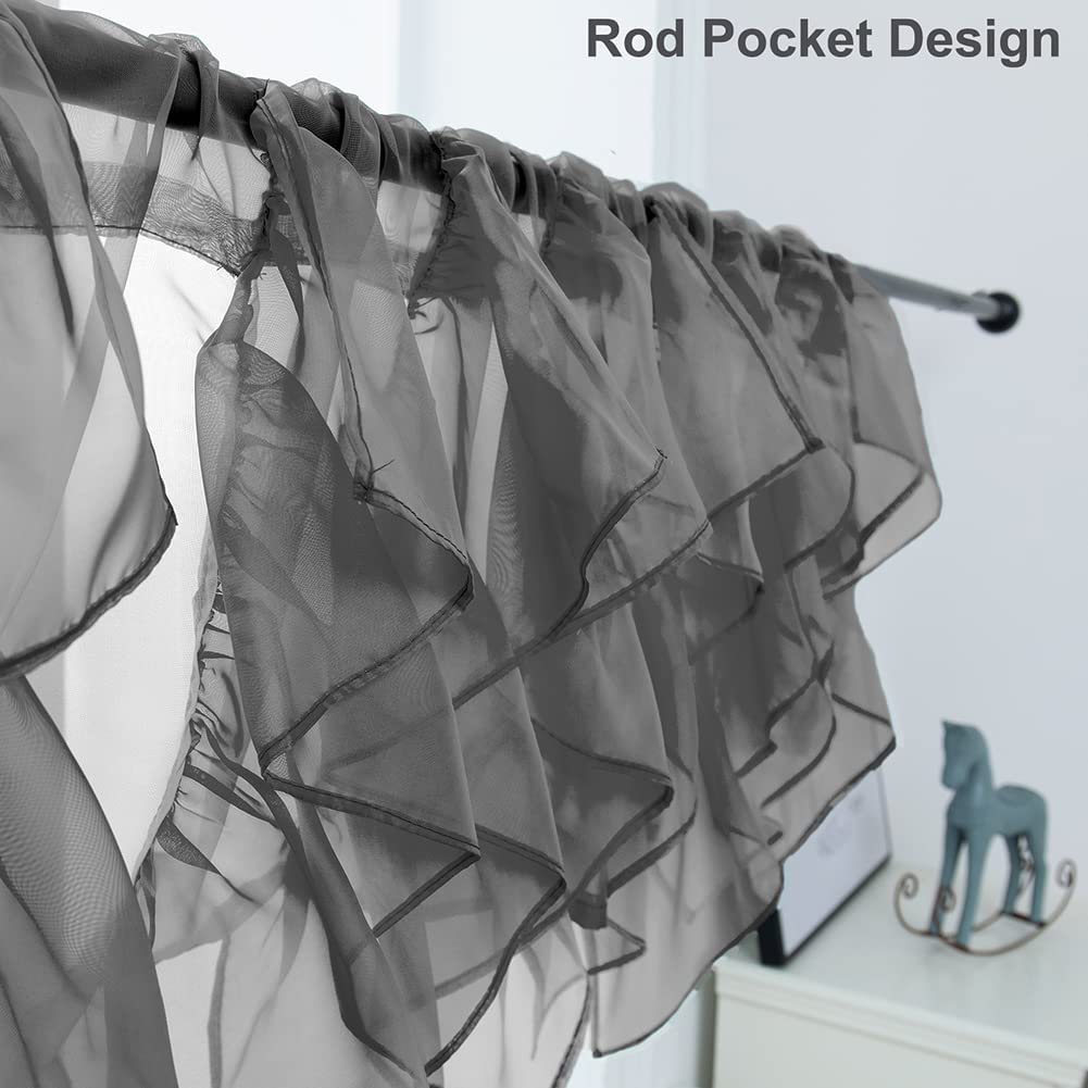 PearAge Ruffled Voile Semi Sheer,Window Curtain Valance Treatment for Kitchen, 50W x 16L Grey 1PC