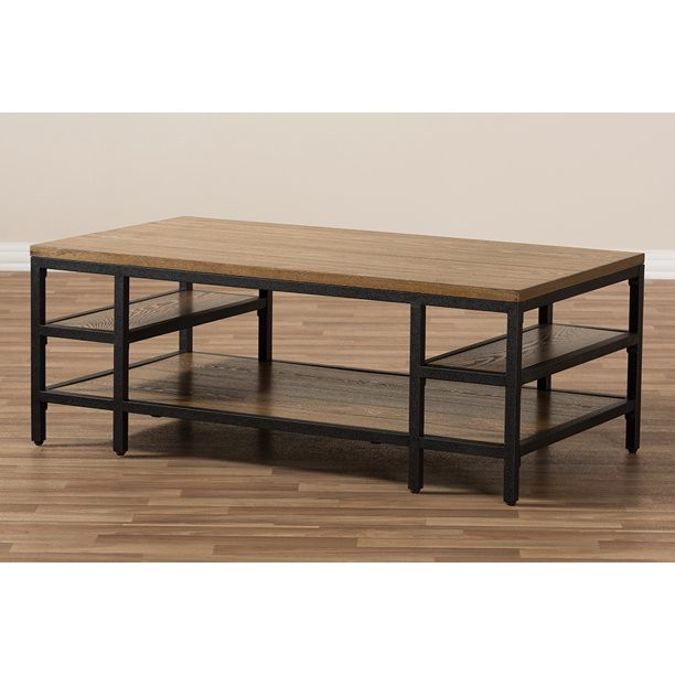 Rustic Industrial Coffee Table  Metal Frame With Open Shelves for Storage Space   Industrial   Coffee Tables   by Declusia  Houzz