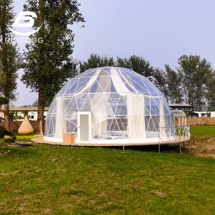 Clear White Roof Luxury Catering Style Dome Tent Camping House For Glamping Outdoors With Delicious Food