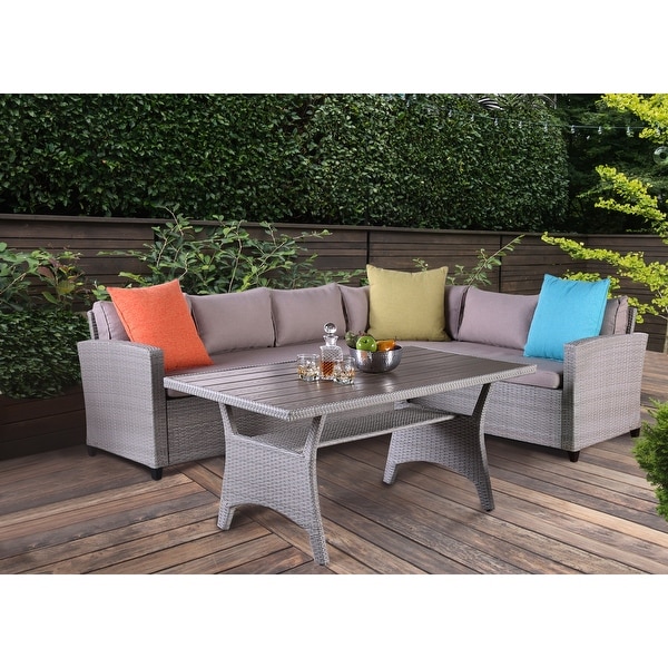 Demi Transitional Rattan Wicker 3piece Outdoor Modular Sectional Dining Set by MandL Co.