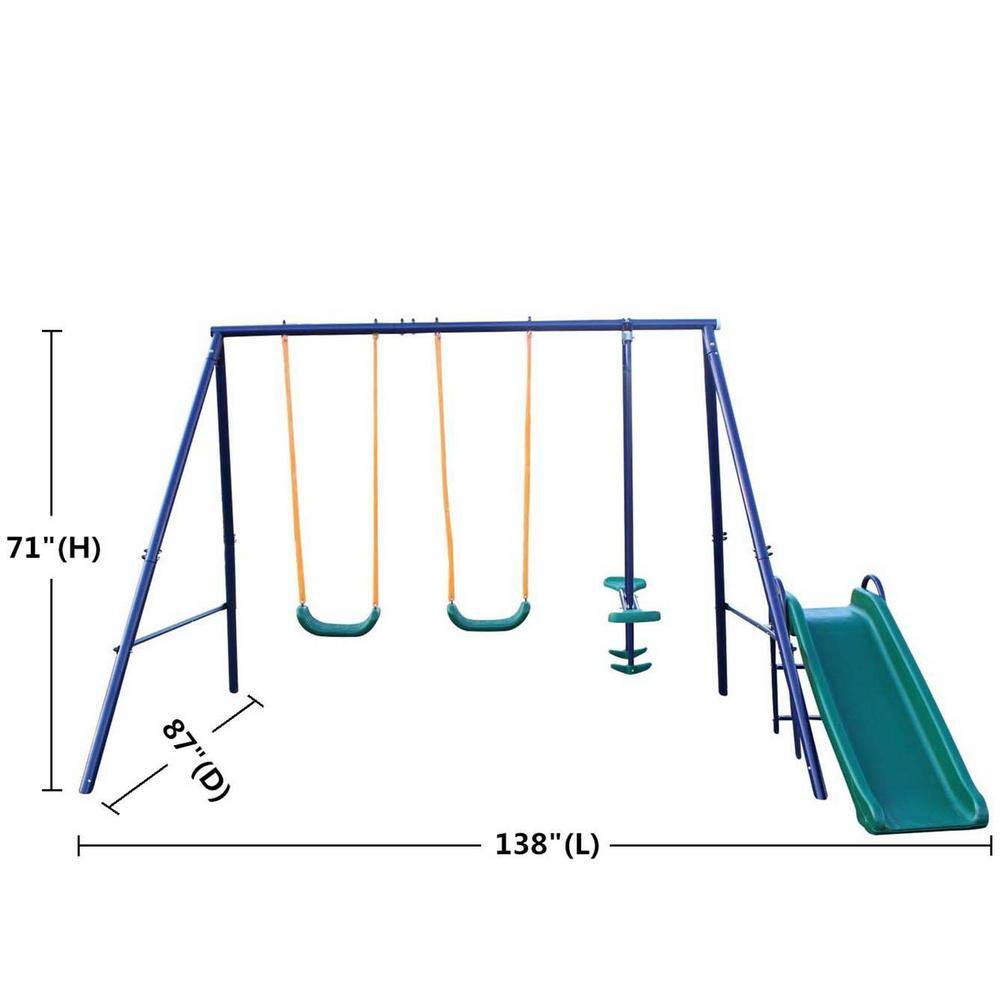 Metal Outdoor Swing Set with 2 Swing Seats 1 Glider 1 Slide LN20232280