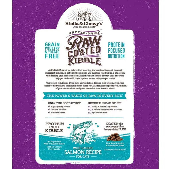 Stella and Chewy Raw Coated Kibble Wild Caught Salmon Recipe Dry Cat F;