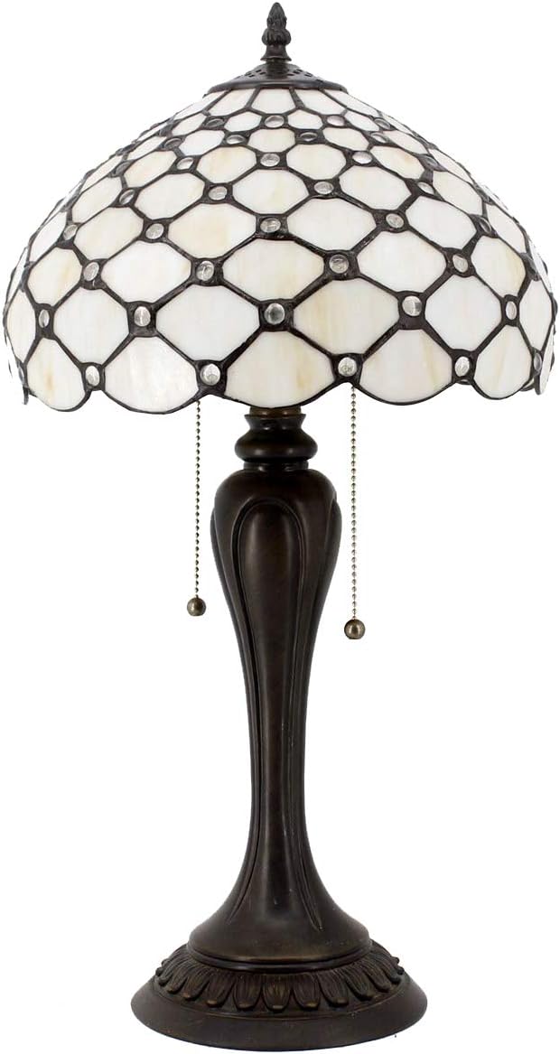 GEDUBIUBOO Tiffany Lamp Stained Glass Table Lamp Cream Pearl Bead Style Desk Reading Light 12X12X22 Inches Decor Bedroom Living Room  Office S005 Series