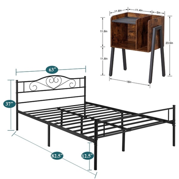 Tamika 3-pieces Metal Bed Frame Modern Storage Nightstands Set - - 35568844