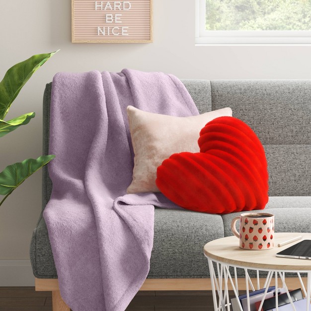 Valentine  Day Rib Shaped Plush Heart Throw Pillow Red