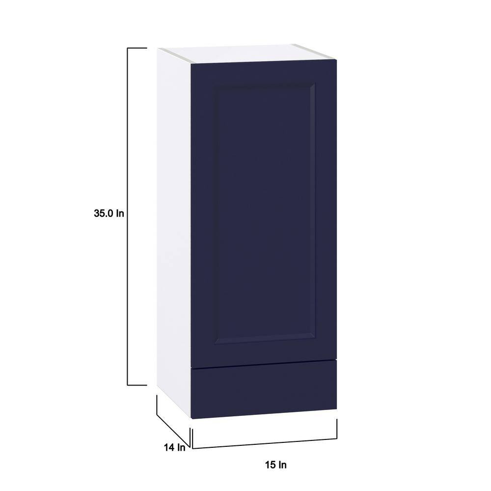 J COLLECTION Devon 15 in. W x 35 in. H x 14 in. D Painted Blue Shaker Assembled Wall Kitchen Cabinet with a Drawer DSW1535A(LR)-DV