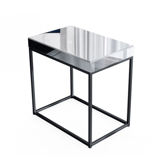 Rectangle End Table Tall Mirrored Side Accent Table with Metal Frame