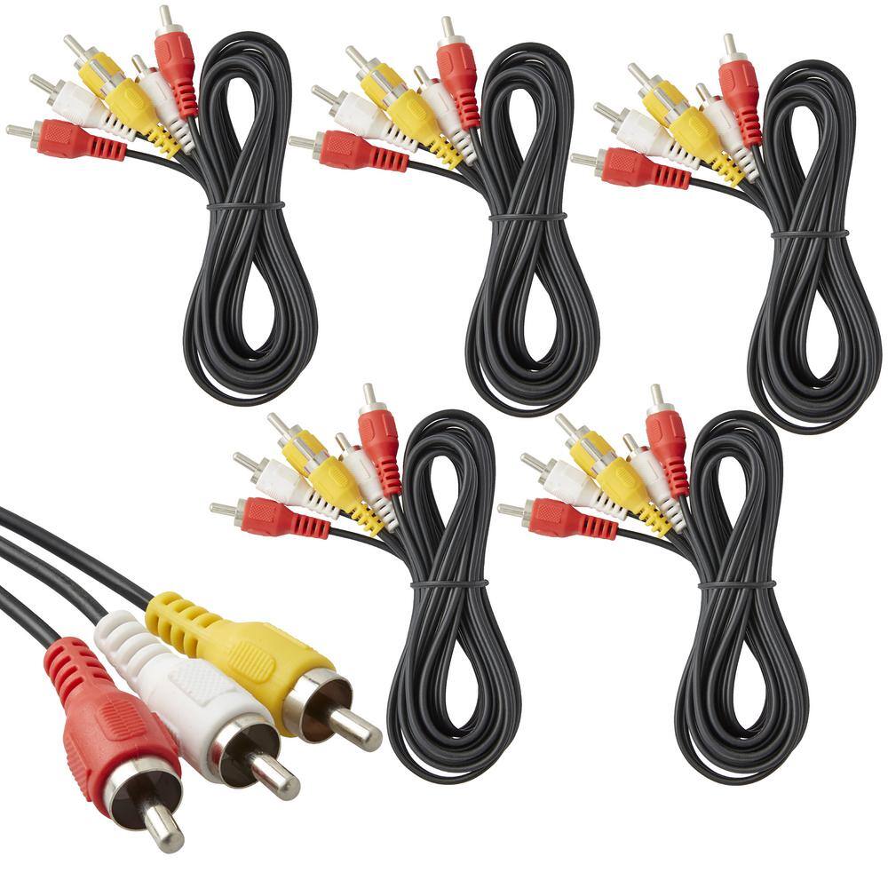 Newhouse Hardware 6 ft. AudioVideo 3RCA to 3RCA Cable For TV VCR DVD and Speaker (5-Pack) RCA6-05