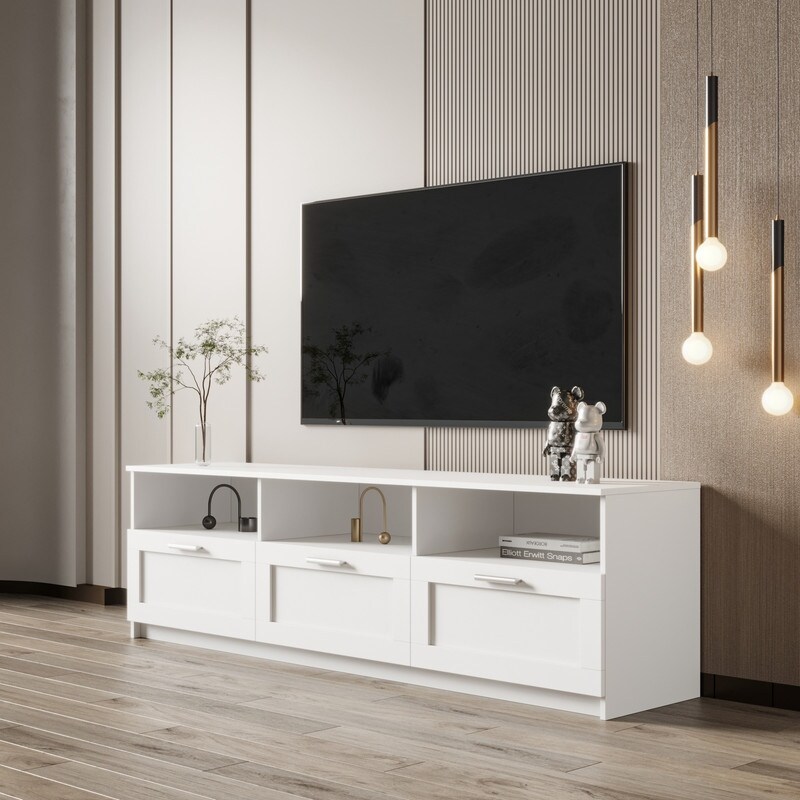 Modern TV stand with 3 open shelves   3 Drawers for 80 inch TV