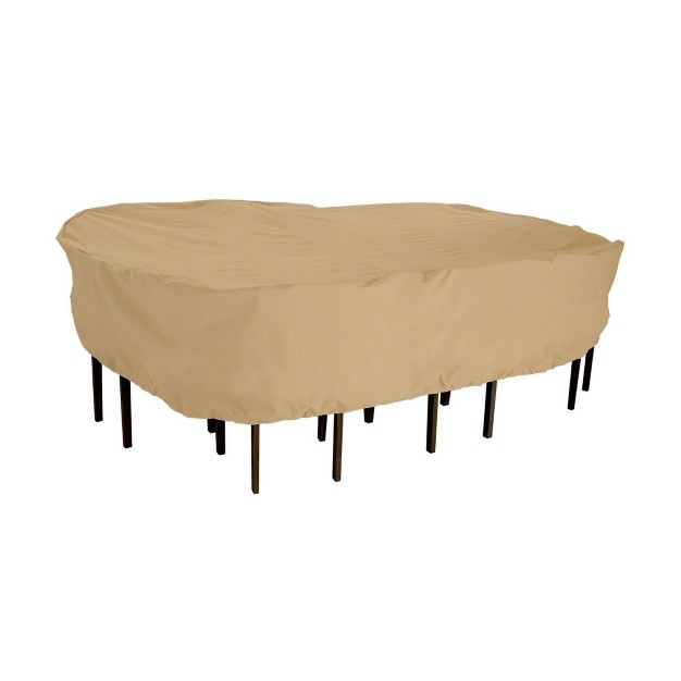 Classic Accessories Tan Terrazzo Water resistant Oval Patio Table And Chair Set Cover