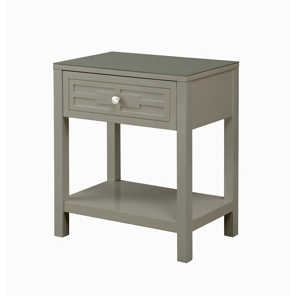 Wooden End Side Table Nightstand with Glass Top and Drawer