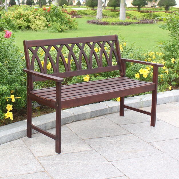 Criss Cross Acacia Wood Garden Bench Natural Wood Merry Products