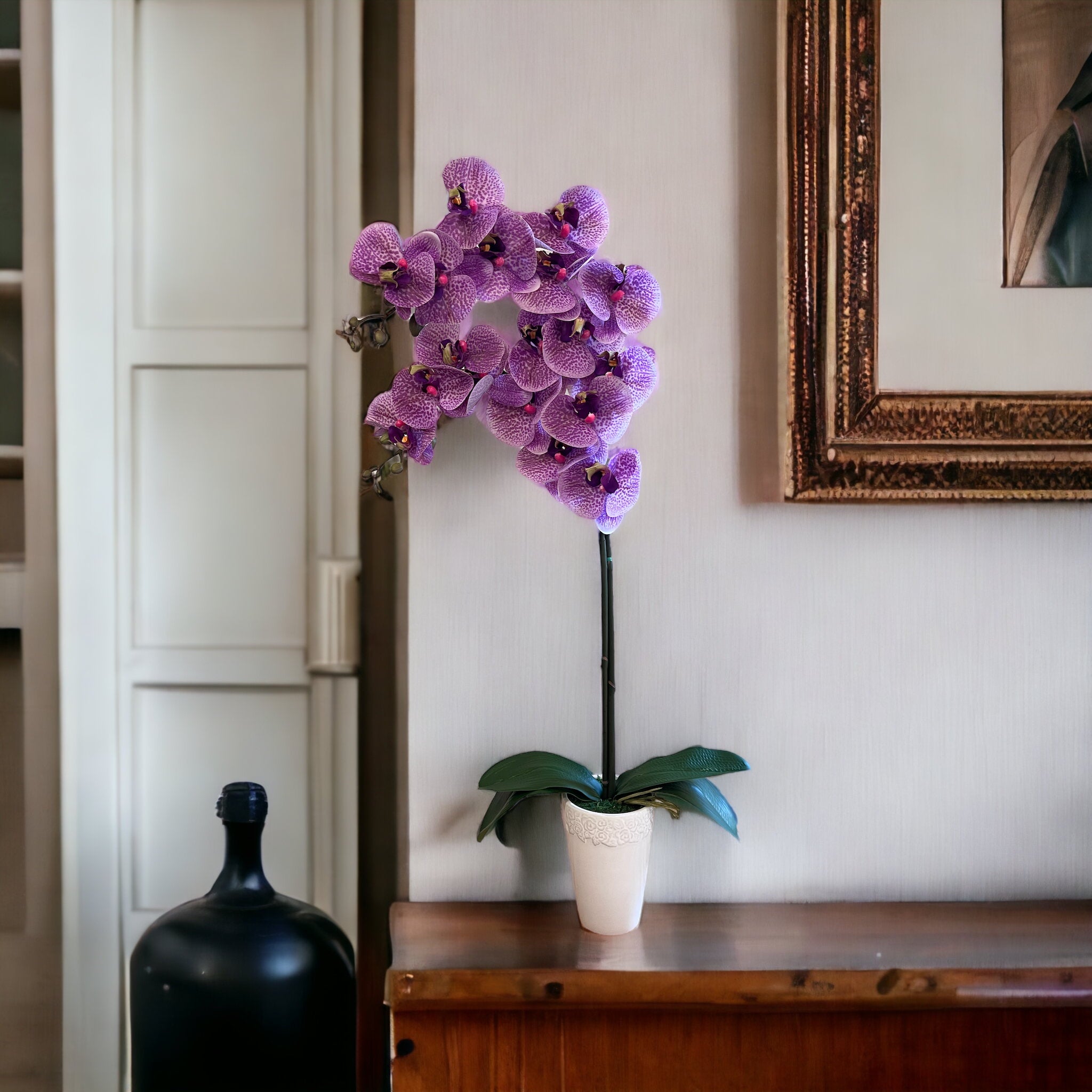 Gorgeous Variegated Orchid with 9 Flowers in Ceramic Pot