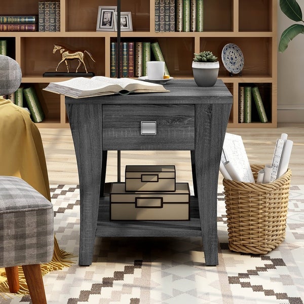 DH BASIC Modern Gray Flared Storage End Table by Denhour