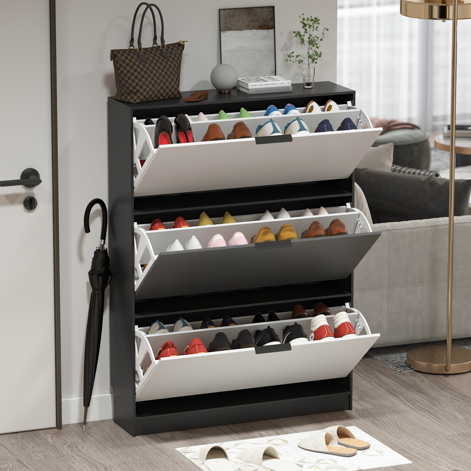 Modern Convenient Shoe Organizer Wood Modern Shoe Storage Cabinet - - 34316984