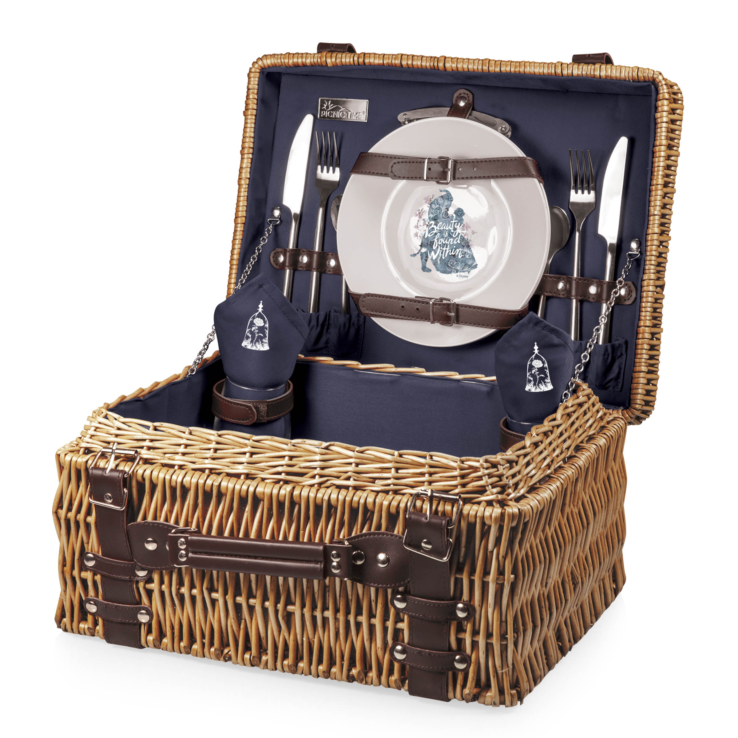 PICNIC TIME Disney Beauty and the Beast - Champion Picnic Basket， Navy Blue