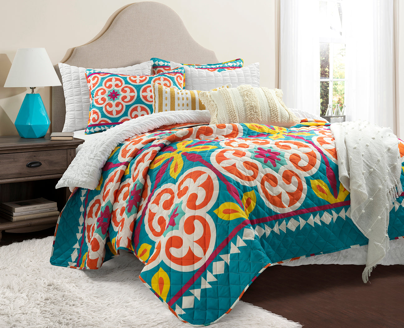 Bedding Bundle: Boho Floral Quilt Set + Crinkle Textured Dobby Comforter Set