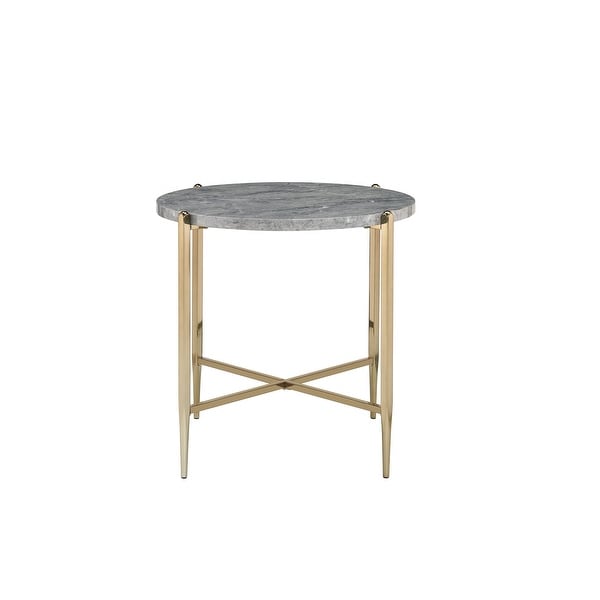 Modern Style End Table， Faux Marble and Champagne Finish